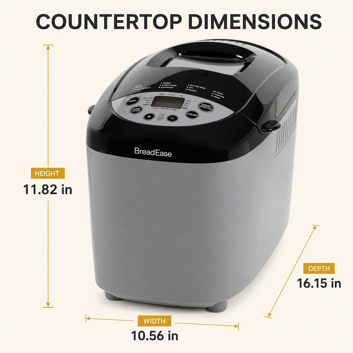 BreadEase 3 lb bread maker countertop dimensions